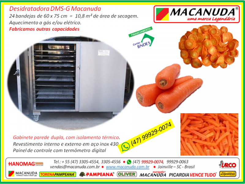 Desidratadora Secadora de Cenoura e outros legumes, Marca Macanuda