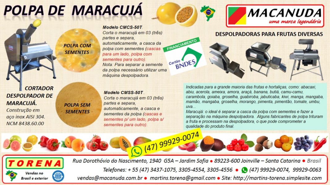 Mquinas Despolpadoras de Frutas Fabricadas em Ao Inox, Marca Macanuda