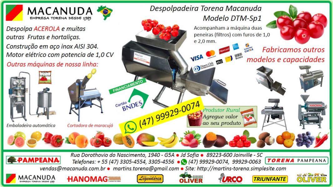Máquina Industrial Macanuda para produção de polpa de frutas