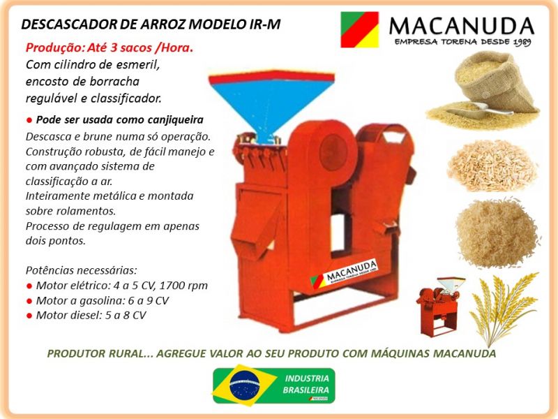 Máquina de beneficiar arroz com motor diesel, marca Macanuda