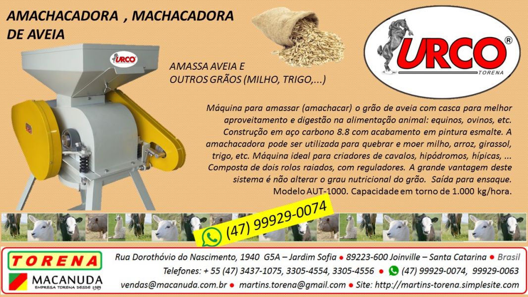 Máquina industrial de amassar aveia, marca Urco Torena