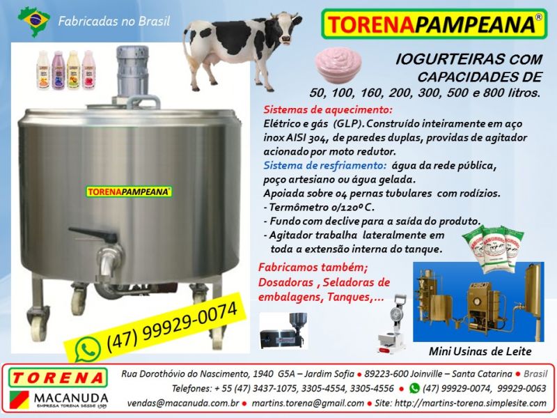 Máquina profissional para fabricar iogurte marca Torena Pampeana