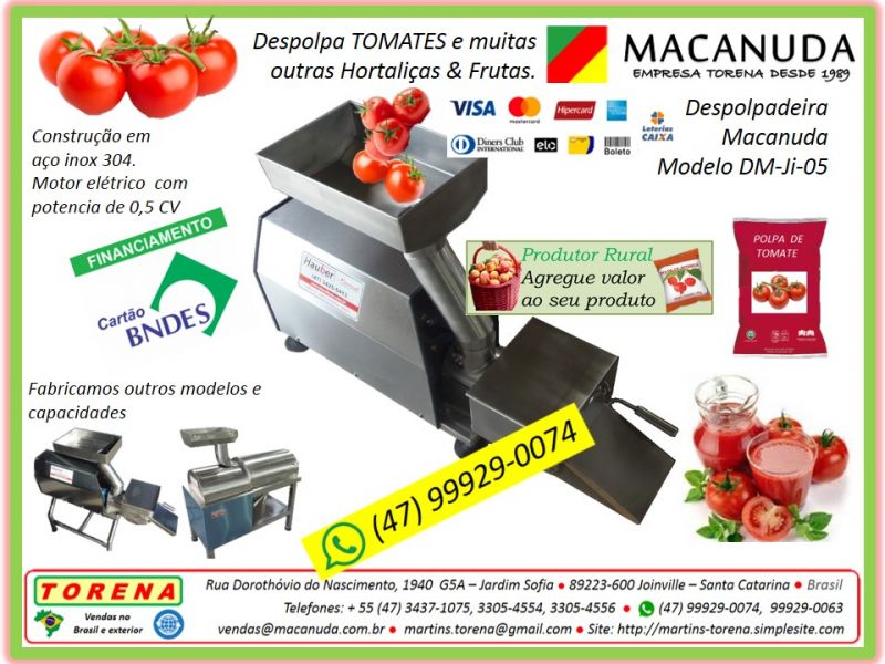 Polpa de tomate, Máquina Despolpadora marca Macanuda