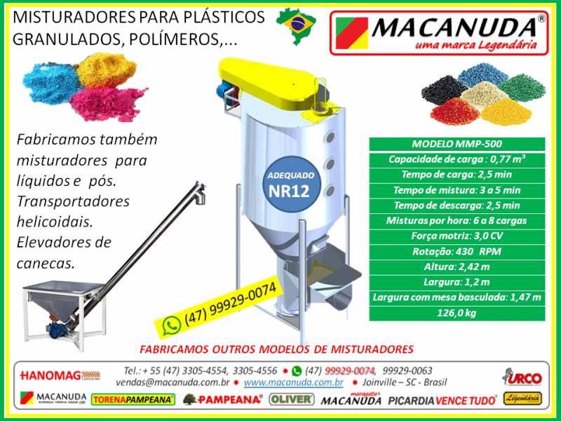 Misturador de Plástico Granulado Vendas no Brasil