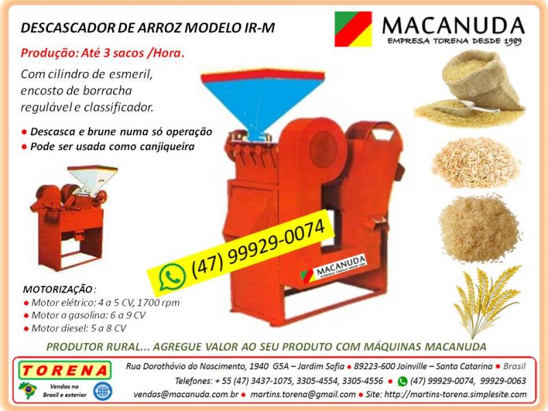 Marca MACANUDA, máquina para descascar arroz