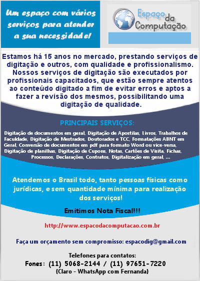 Serviços de digitação em São Paulo e também para todo o Brasil