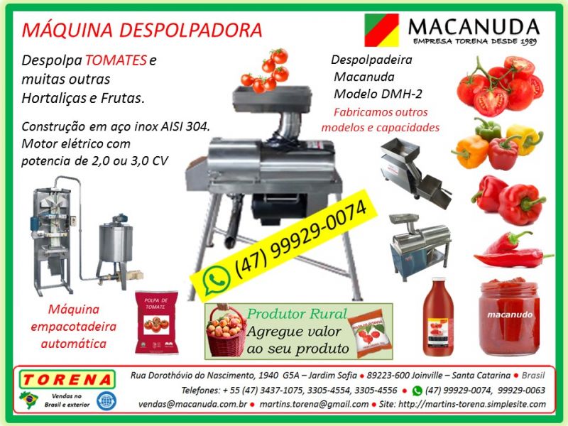 Despolpadeira Industrial de Tomate, Marca Macanuda