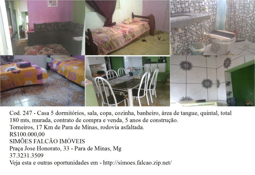 Casa 5 dormitorios em torneiros 17 km de Para de Minas, MG