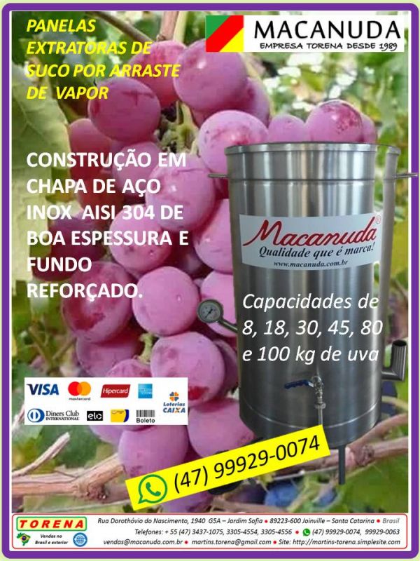 Bento Gonçalves panelas de fazer suco de uva marca Macanuda