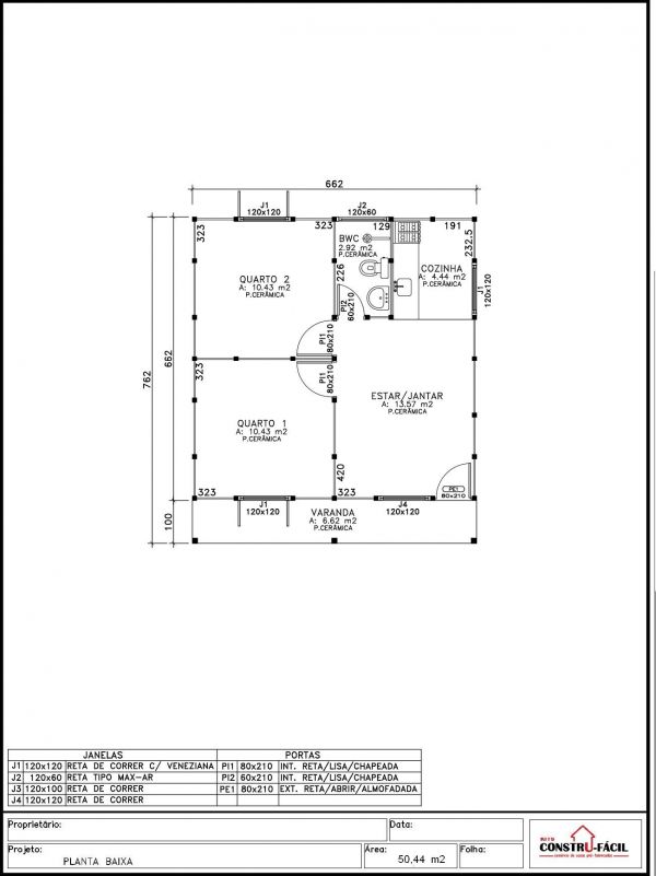 Kit de casa pré fabricada em Placas de Concreto com 50,44 m2 (2 quartos) R$19.500,00