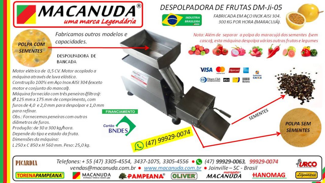 Polpa de Maracujá Máquinas Despolpadoras da marca MACANUDA