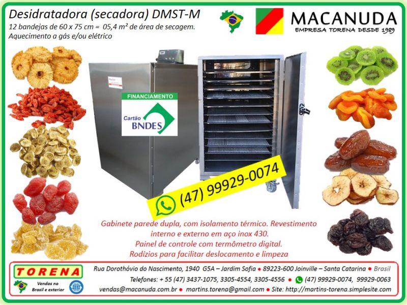 Desidratador industrial de frutas em aço inox, marca Macanuda