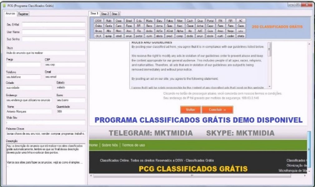 Software Divulgador 250 Classificados Gratis- Download Gratuito 