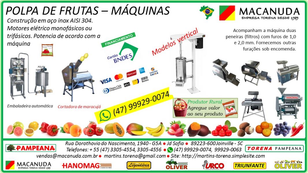 Máquina Profissional para fabricar polpa de frutas, Marca Macanuda
