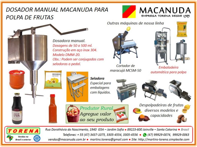 Fabricação de polpa de frutas, máquinas marca MACANUDA